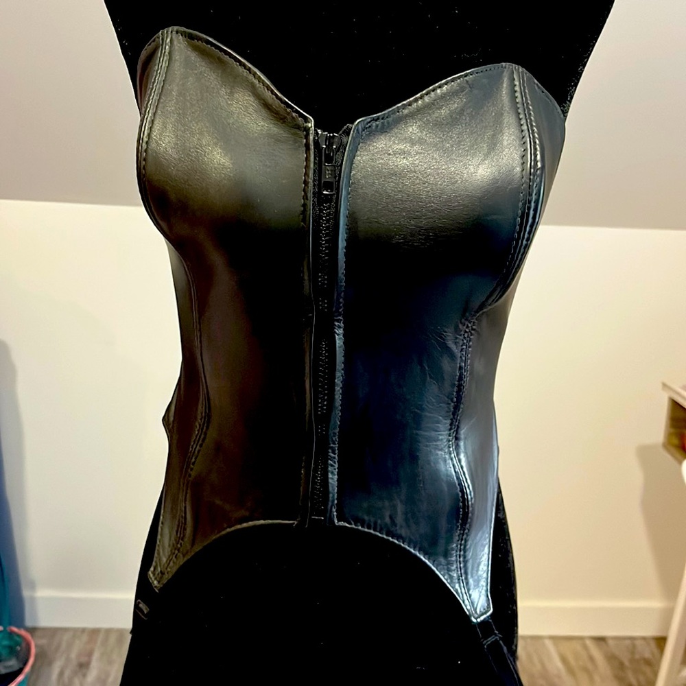 Leather top with garters